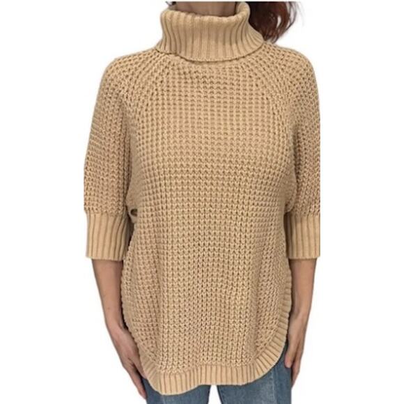 J. Crew Sweaters - J. CREW Women's Turtleneck Cotton Poncho Sweater Tan‎ Size XS/S Preppy